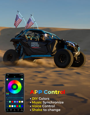 2PCS 4FT COB LED Whip Lights â€?2016 LEDs, Bluetooth APP Control â€?Fit Can-Am X3, Polaris RZR, UTV/ATV