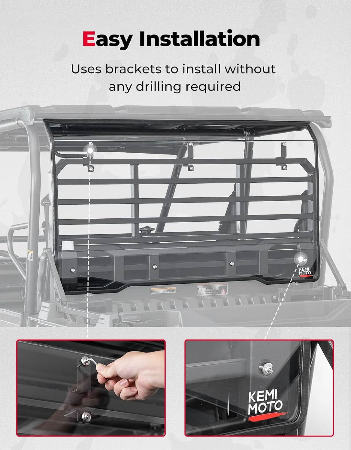 UTV Rear Windshield For Kawasaki Mule Pro - Kemimoto