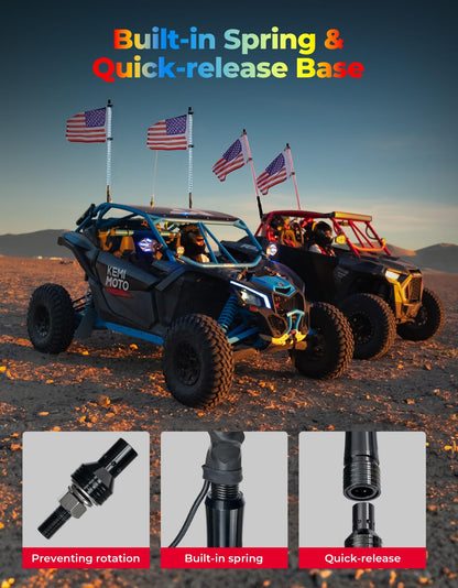 2PCS 4FT COB LED Whip Lights â€?2016 LEDs, Bluetooth APP Control â€?Fit Can-Am X3, Polaris RZR, UTV/ATV