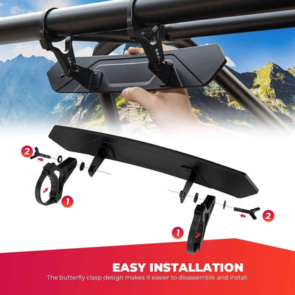 UTV 1.65"-2" Round Tube Adjustable Rear View Mirror & UTV 1.75"-2" Round Tube Adjustable Side Mirrors - Kemimoto