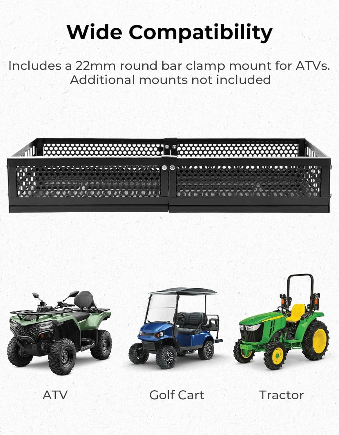 ATV Front Cargo Basket with Steel Mesh Surface for Kawasaki, Universal for Golf Cart Tractor - Kemimoto