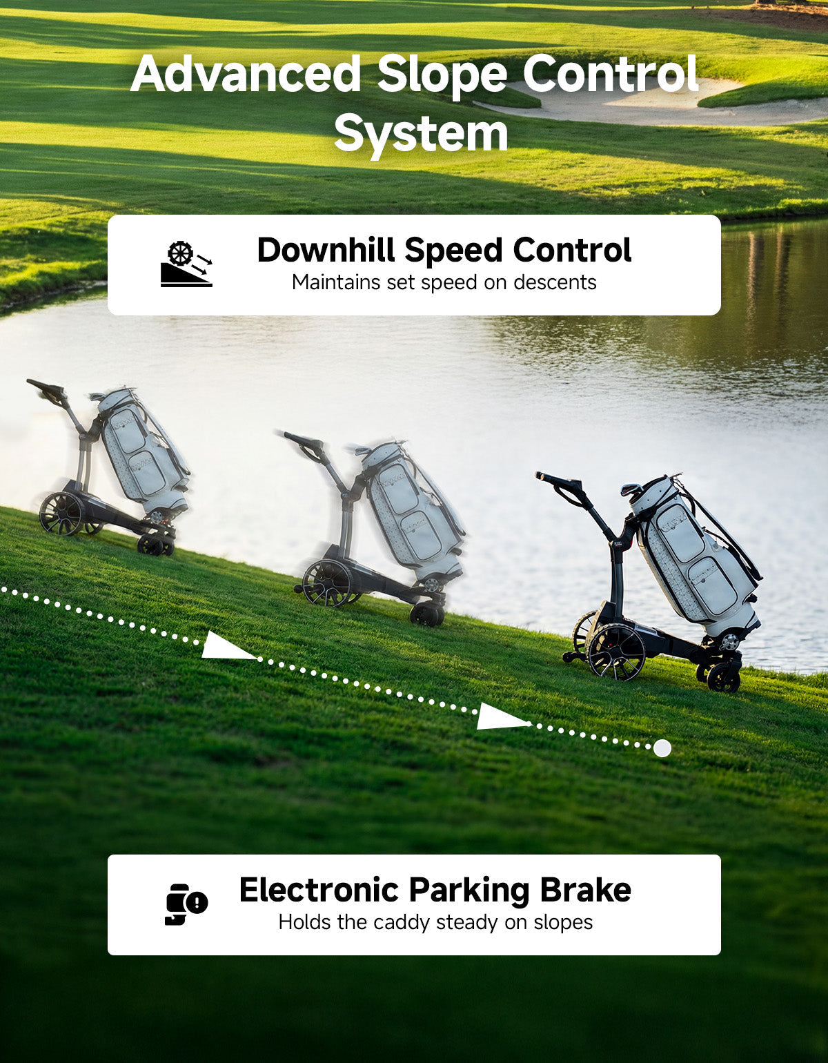 Electric golf push cart with an advanced slope control system