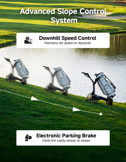 Electric golf push cart with an advanced slope control system