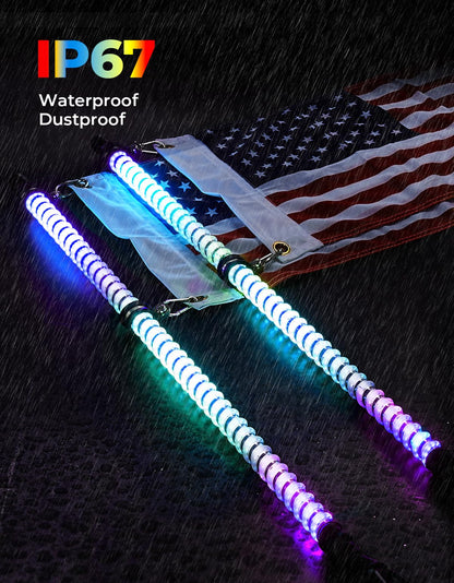 2PCS 4FT COB LED Whip Lights â€?2016 LEDs, Bluetooth APP Control â€?Fit Can-Am X3, Polaris RZR, UTV/ATV