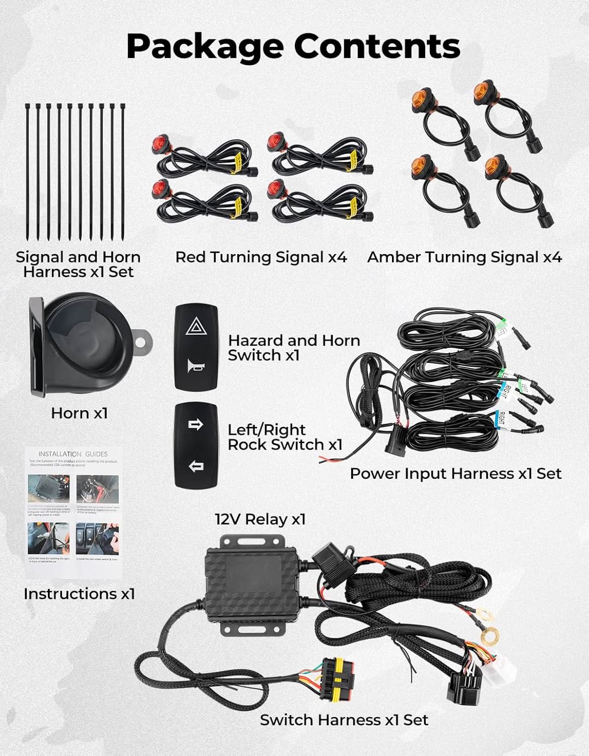UTV Turn Signal Kit with 110D Horn for Polaris, Can-Am, Kawasaki, CFMOTO - Kemimoto