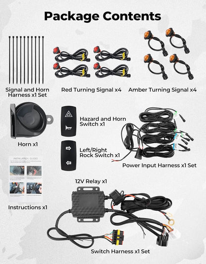 UTV Turn Signal Kit with 110D Horn for Polaris, Can-Am, Kawasaki, CFMOTO - Kemimoto