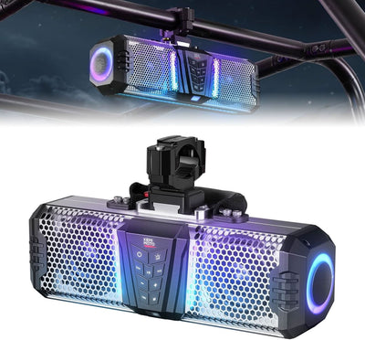KEMIMOTO Midnight S40B 16-inch UTV Sound Bar Built-in Battery Fits 1"-2" Roll Bar