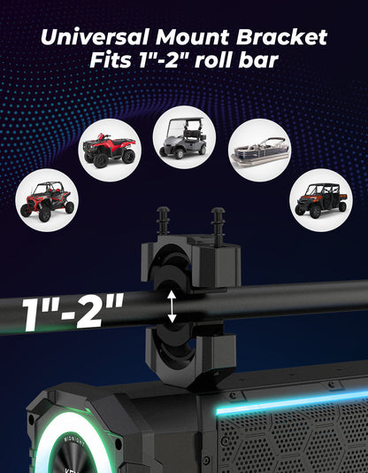 Midnight 80 Gen2 10-speaker UTV sound bar with universal mount bracket
