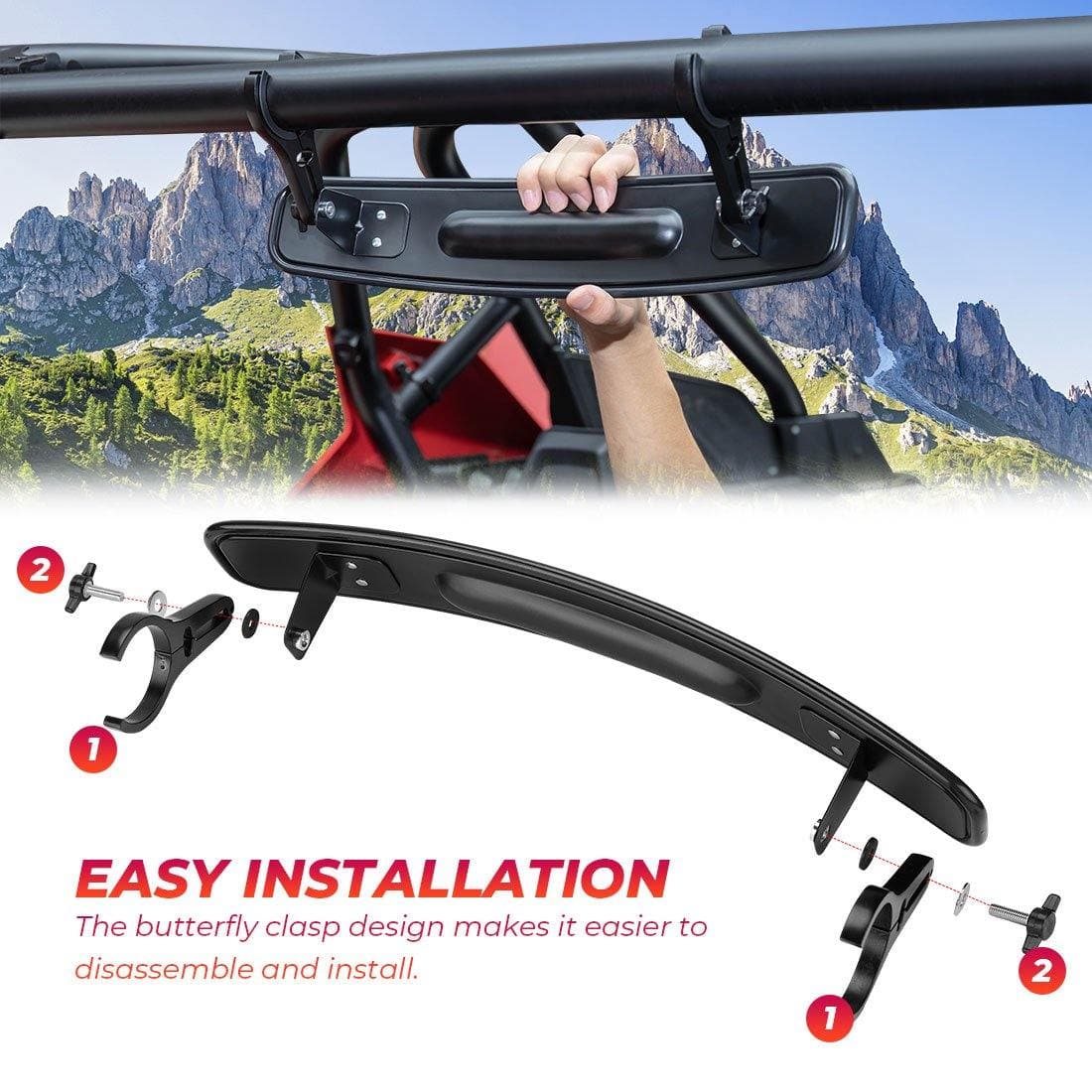 17" Wider Universal UTV Center Rearview Mirror For 1.75-2 inch Roll Bar - KEMIMOTO