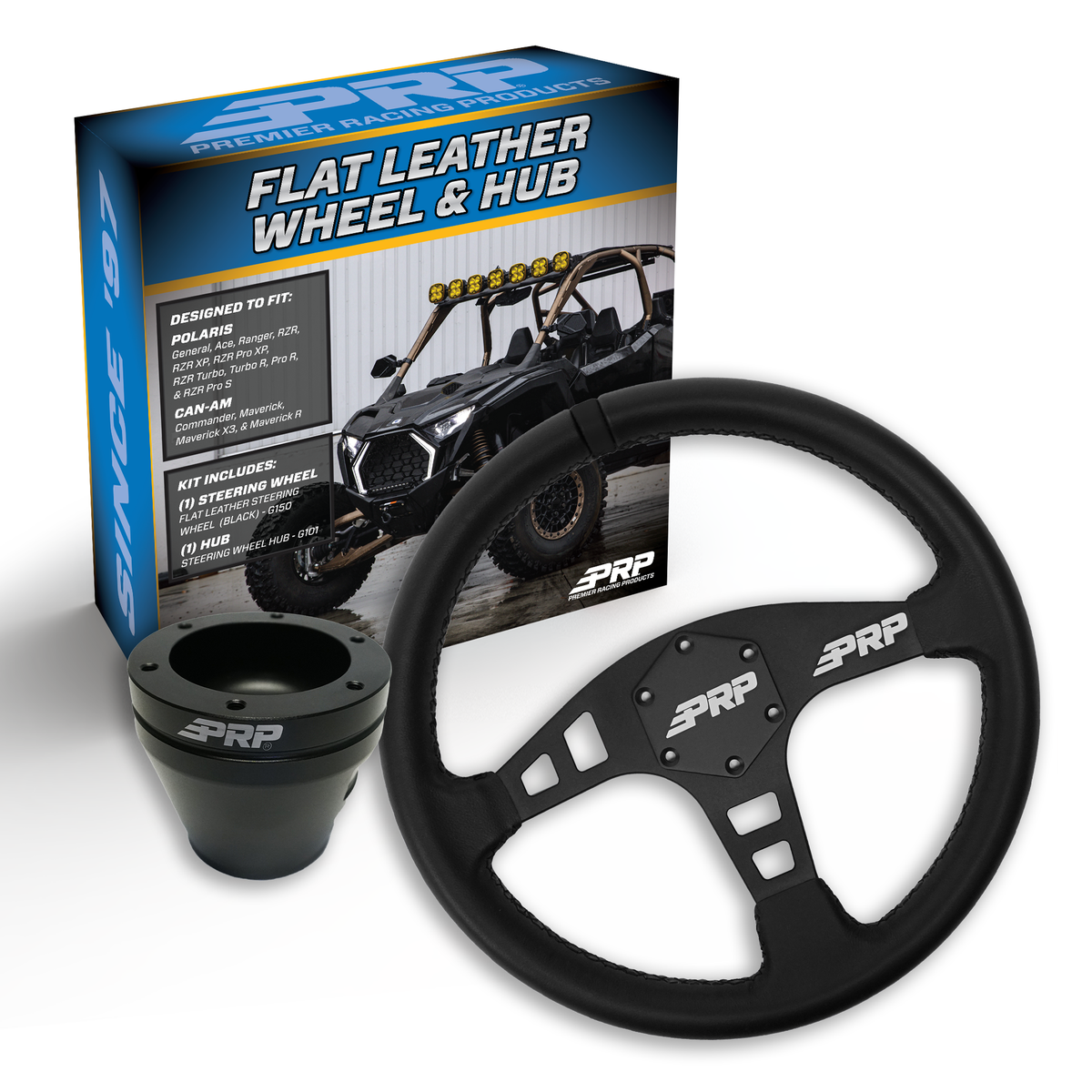 PRP Flat Leather Steering Wheel Kit with UTV Hub