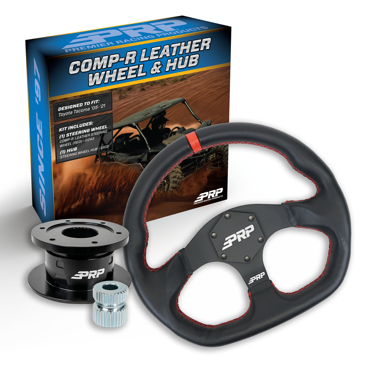 PRP Leather D-Shape Steering Wheel Kit with Quick Release Hub for Yamaha YXZ, Viking, Wolverine, Rhino
