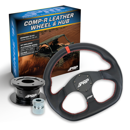 PRP Leather D-Shape Steering Wheel Kit with Quick Release Hub for Yamaha YXZ, Viking, Wolverine, Rhino