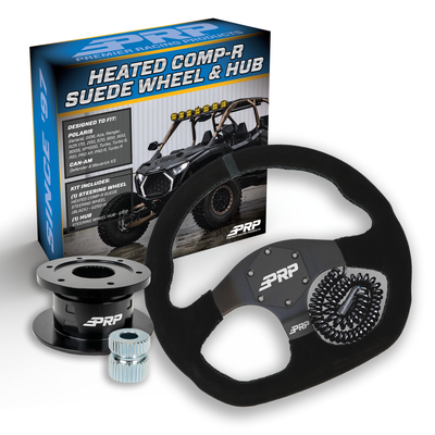 PRP Heated Suede D-Shape Steering Wheel Kit with Quick Release Hub for Polaris RZR, Can Am X3, Arctic Cat Wildcat, EZ-GO, GEM, John Deere Gator