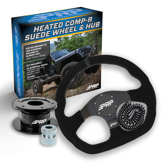 PRP Heated Suede D-Shape Steering Wheel Kit with Quick Release Hub with Universal Weld on Adaptor