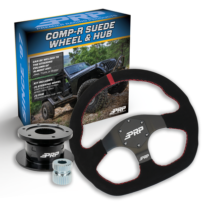 PRP Suede D-Shape Steering Wheel Kit with Quick Release Hub with Universal Weld on Adaptor
