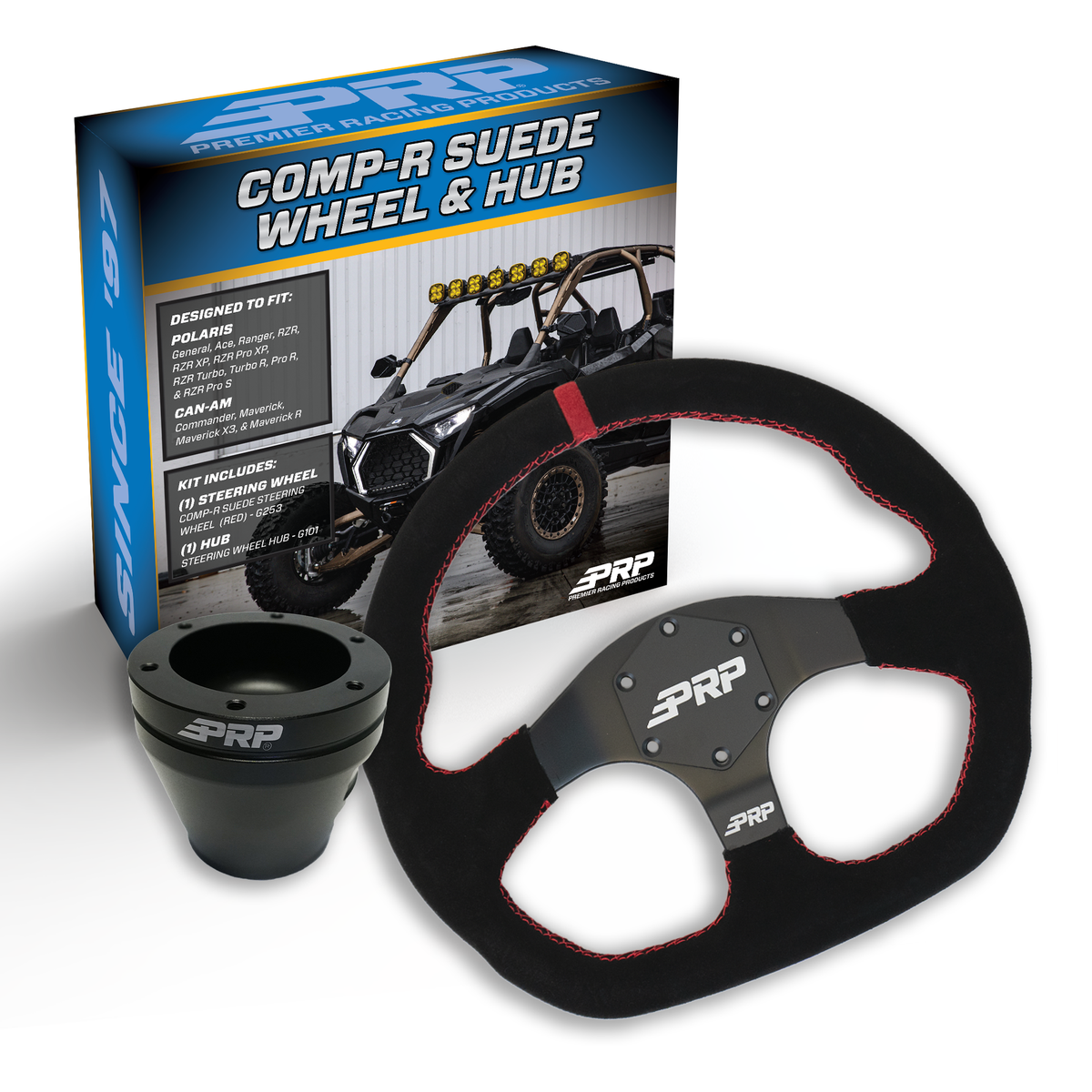 PRP Suede D-Shape Steering Wheel Kit with UTV Hub