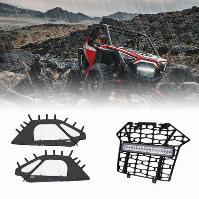 Soft Upper Doors & Front Mesh Grill with LED Light Bar for RZR Pro XP