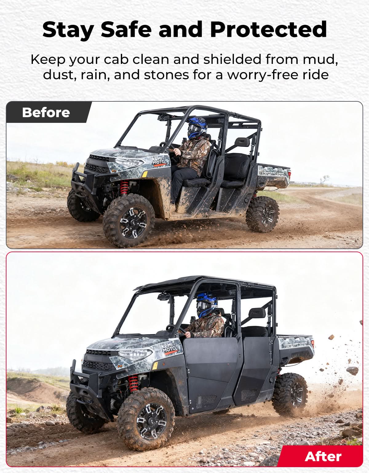 Aluminum Half Doors for Polaris Ranger Crew XP 1000 (2019-2025) - Kemimoto