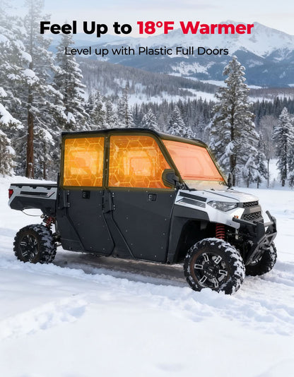 2-in-1 Convertible UTV Doors with Vented Window for Polaris Ranger Crew XP 1000 (2018-2025) - Kemimoto
