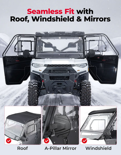 2-in-1 Convertible UTV Doors with Vented Window for Polaris Ranger Crew XP 1000 (2018-2025) - Kemimoto