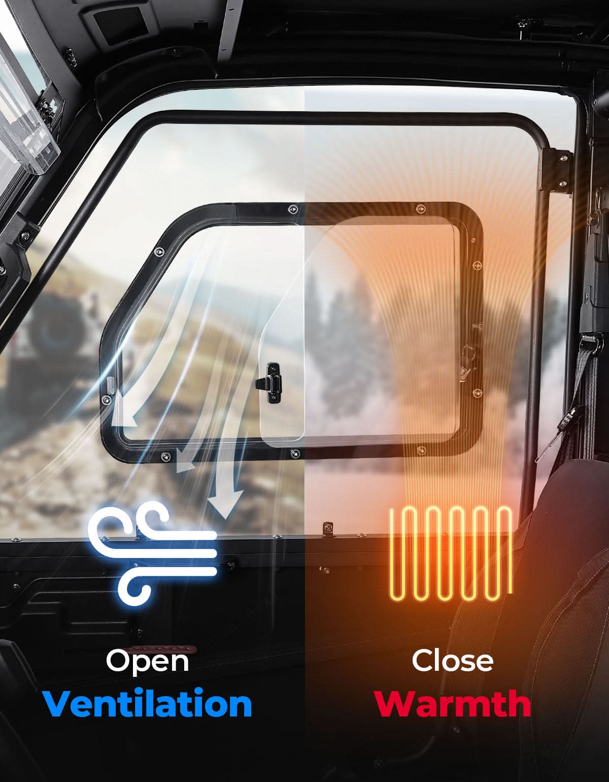 2-in-1 Convertible UTV Doors with Vented Window for Polaris Ranger Crew XP 1000 (2018-2025) - Kemimoto