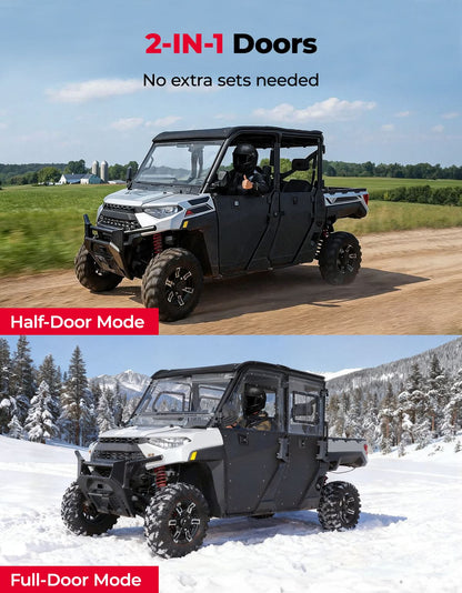 2-in-1 Convertible UTV Doors with Vented Window for Polaris Ranger Crew XP 1000 (2018-2025) - Kemimoto