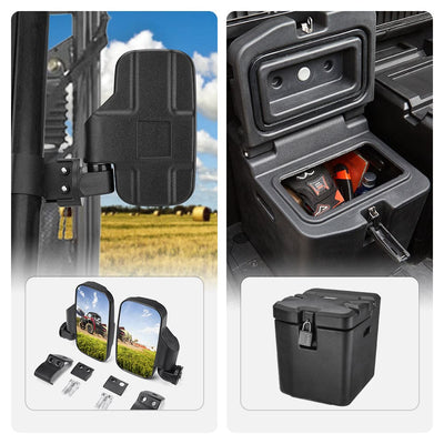 Adjustable Break Away Side Mirrors & Under Seat Storage Box Fit Polaris Ranger XP 1000
