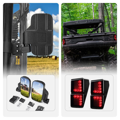 Adjustable Break Away Side Mirrors & Tail Light Polaris Ranger Fit 1000 XP/Crew