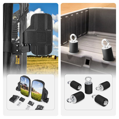 Adjustable Break Away Side Mirrors & 2" Tie Down Anchors Fit Polaris Ranger