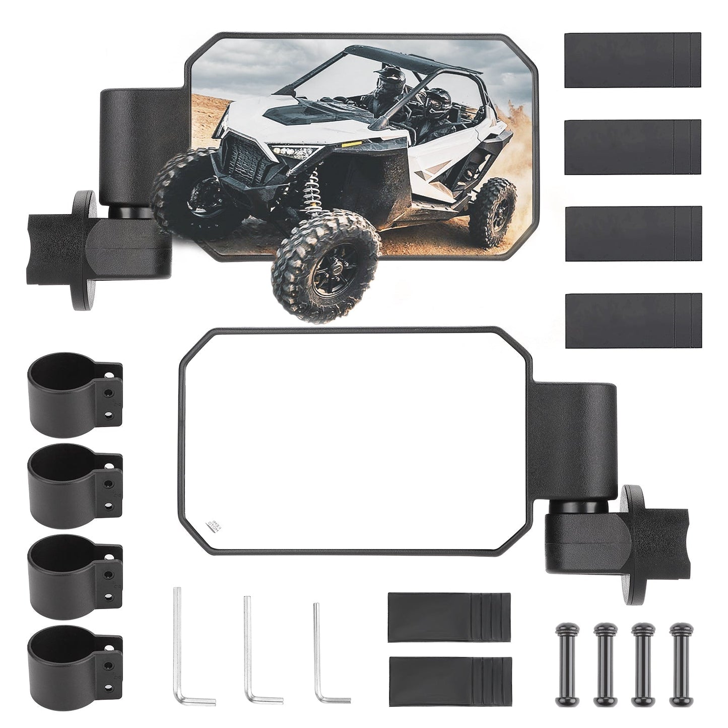 Rear View Mirror and Side Mirrors with 1.6" to 2" Roll Bar Cage - Kemimoto