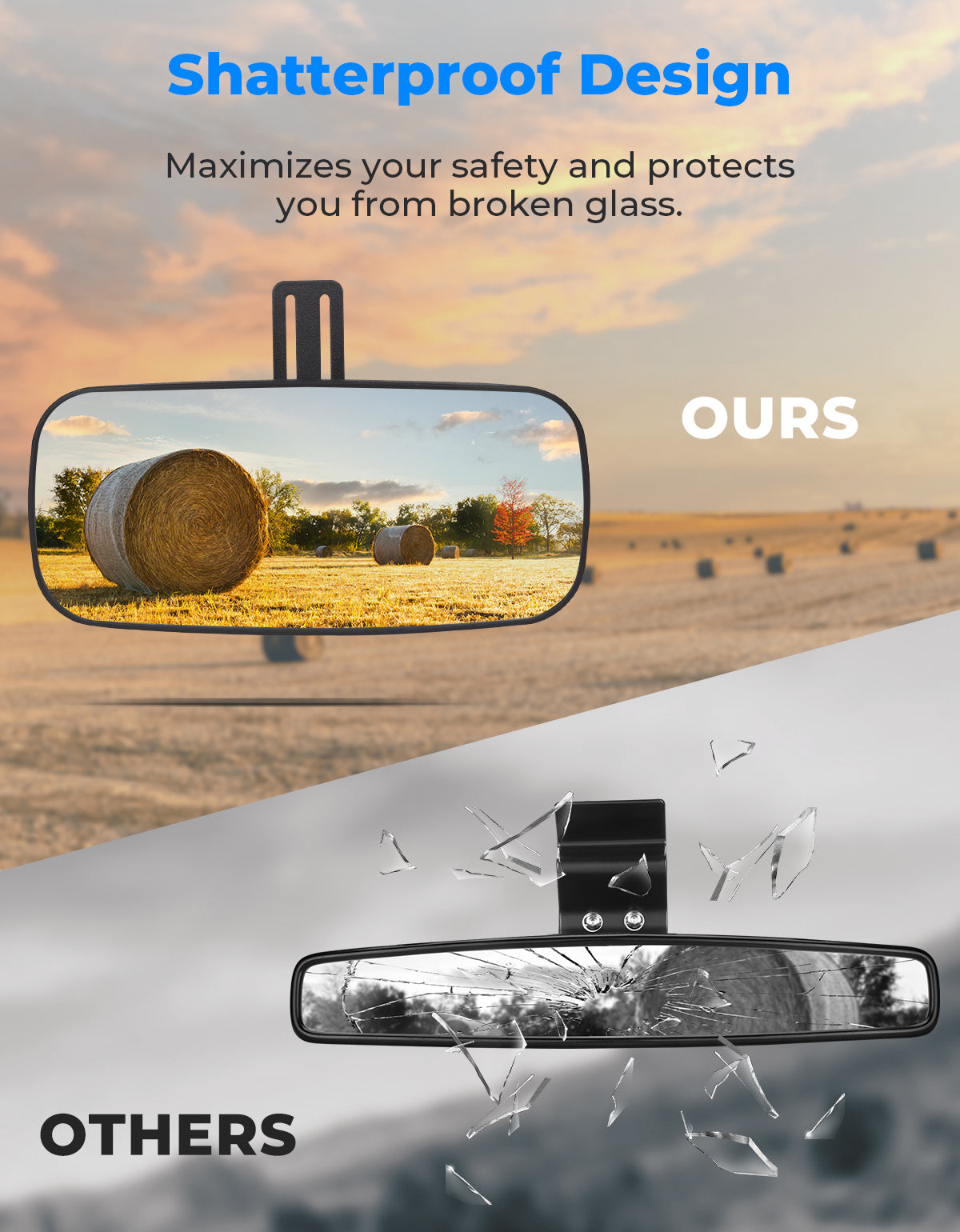Upgraded Rear View Mirror for Polaris Ranger 500 570 900 XP 1000 XP/Crew 2017-2025 - Kemimoto