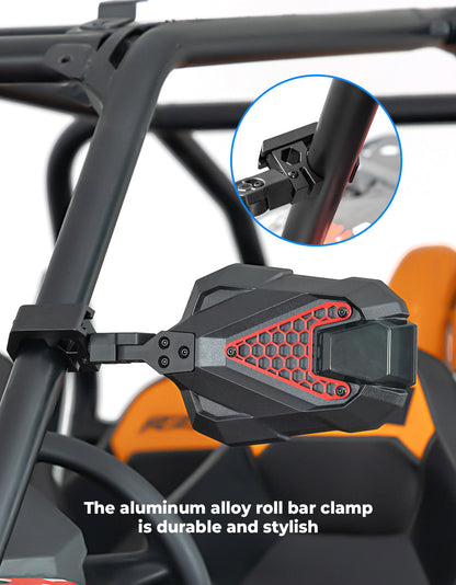 UTV Side Mirrors Fits 1.5-2 inch Roll Cage for Polaris RZR Can Am Mule Zforce Pioneer - Kemimoto