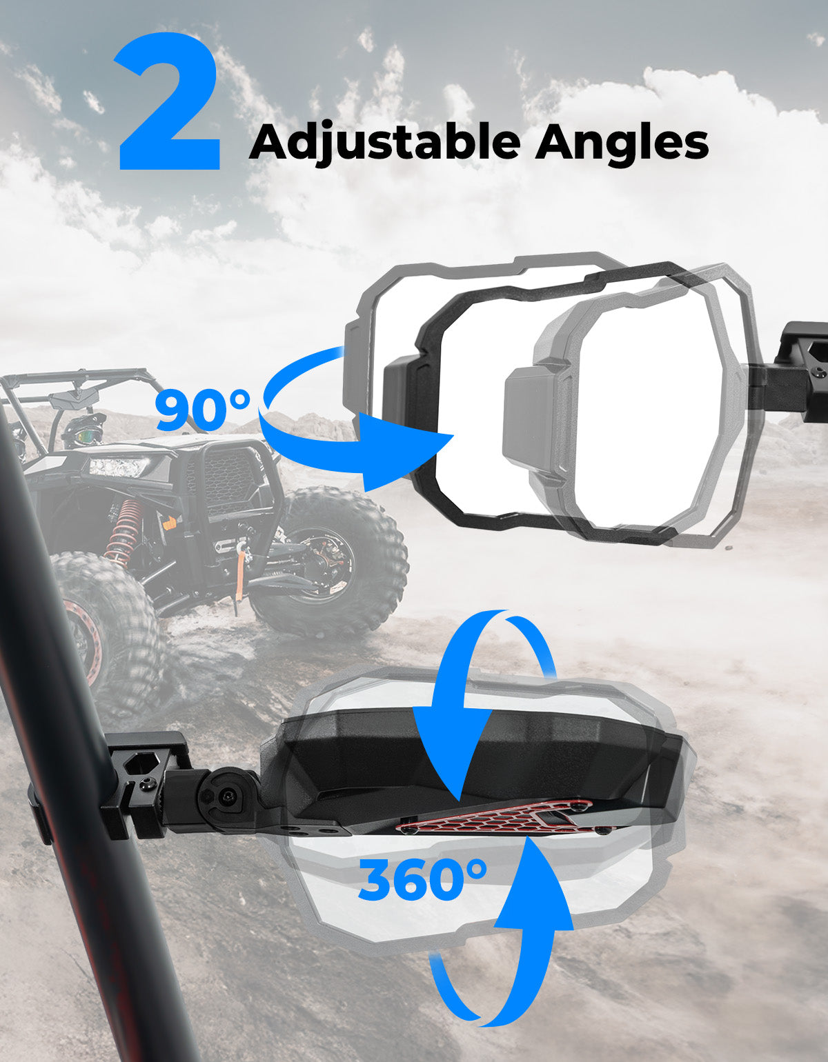 UTV Side Mirrors Fits 1.5-2 inch Roll Cage for Polaris RZR Can Am Mule Zforce Pioneer - Kemimoto