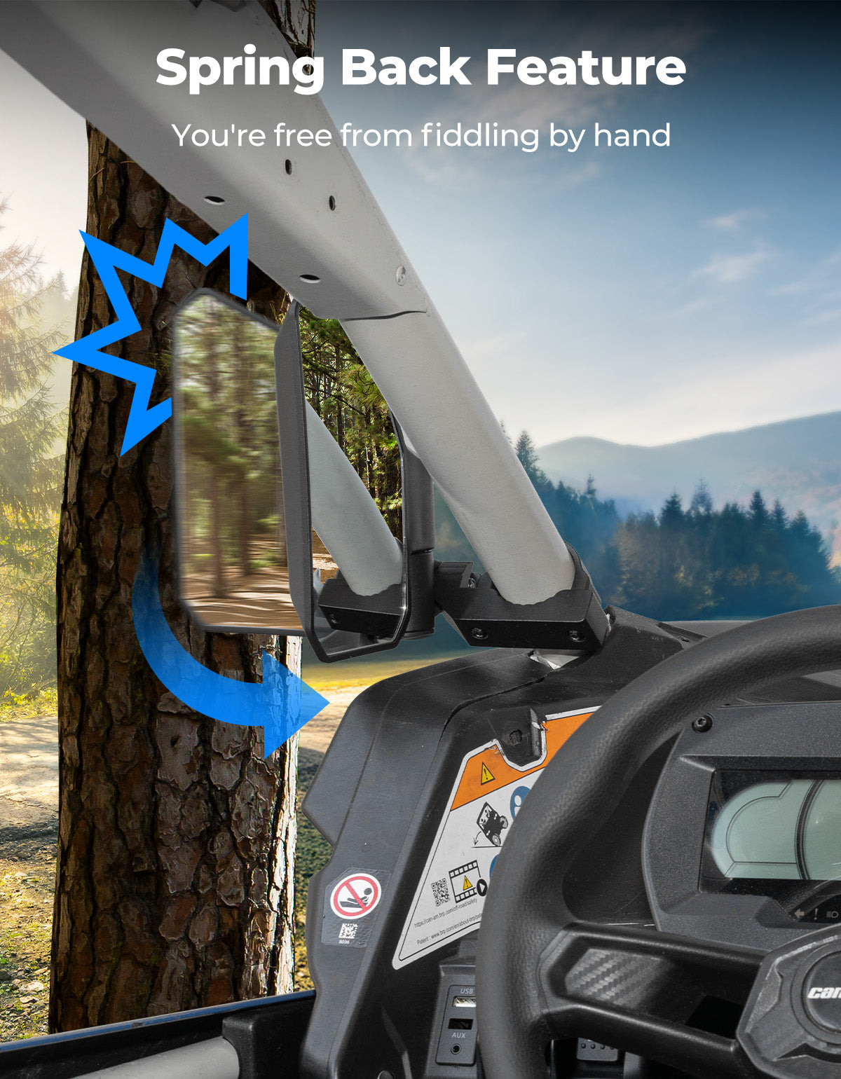 UTV Side Mirrors w/ 1.65"-2.0" Roll Cage for Polaris RZR/Can Am X3/Pioneer/Talon/Mule/CFMOTO - Kemimoto