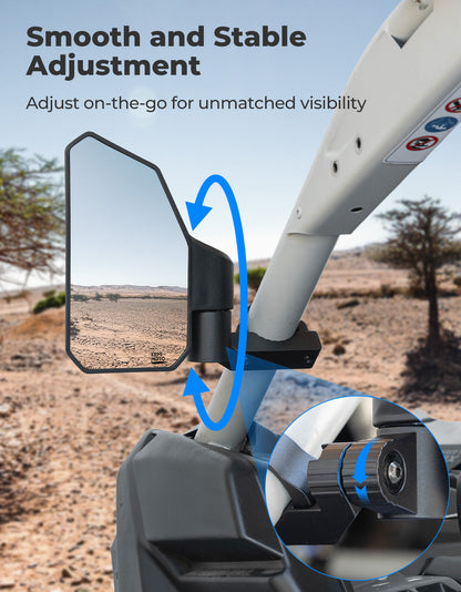 UTV Side Mirrors w/ 1.65"-2.0" Roll Cage for Polaris RZR/Can Am X3/Pioneer/Talon/Mule/CFMOTO - Kemimoto