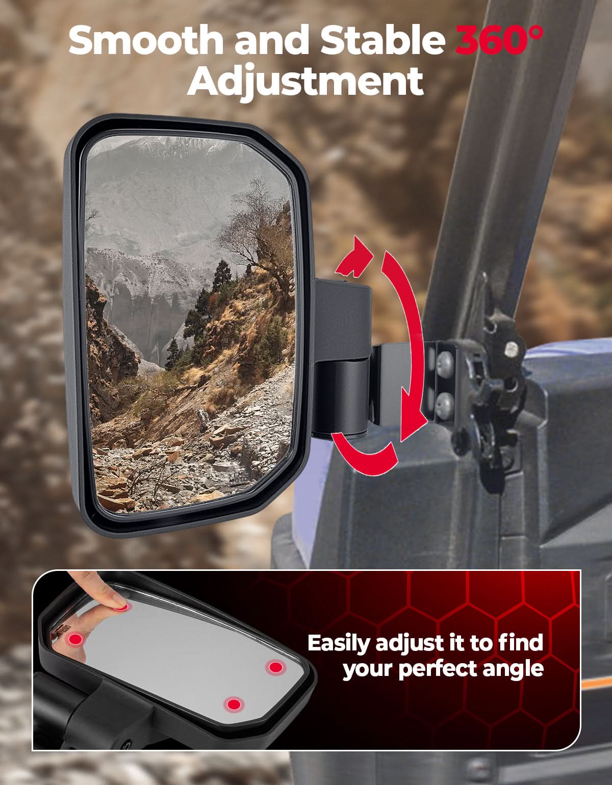 UTV Side View Mirrors for Polaris Ranger 570/500/900 XP (2014-2025) - Kemimoto