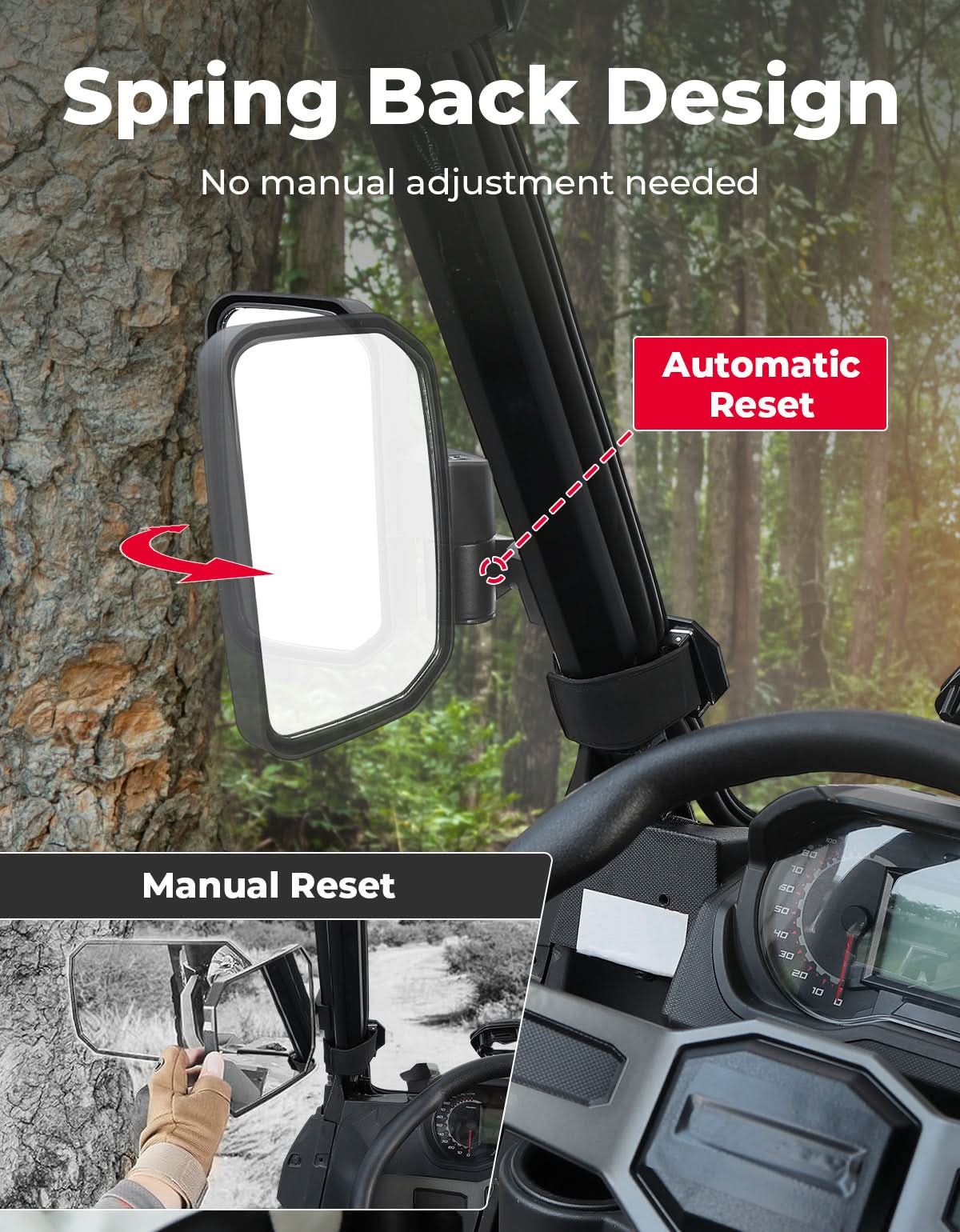 Spring Back UTV Side Mirrors for Polaris ,Can-Am, CFMOTO - Kemimoto