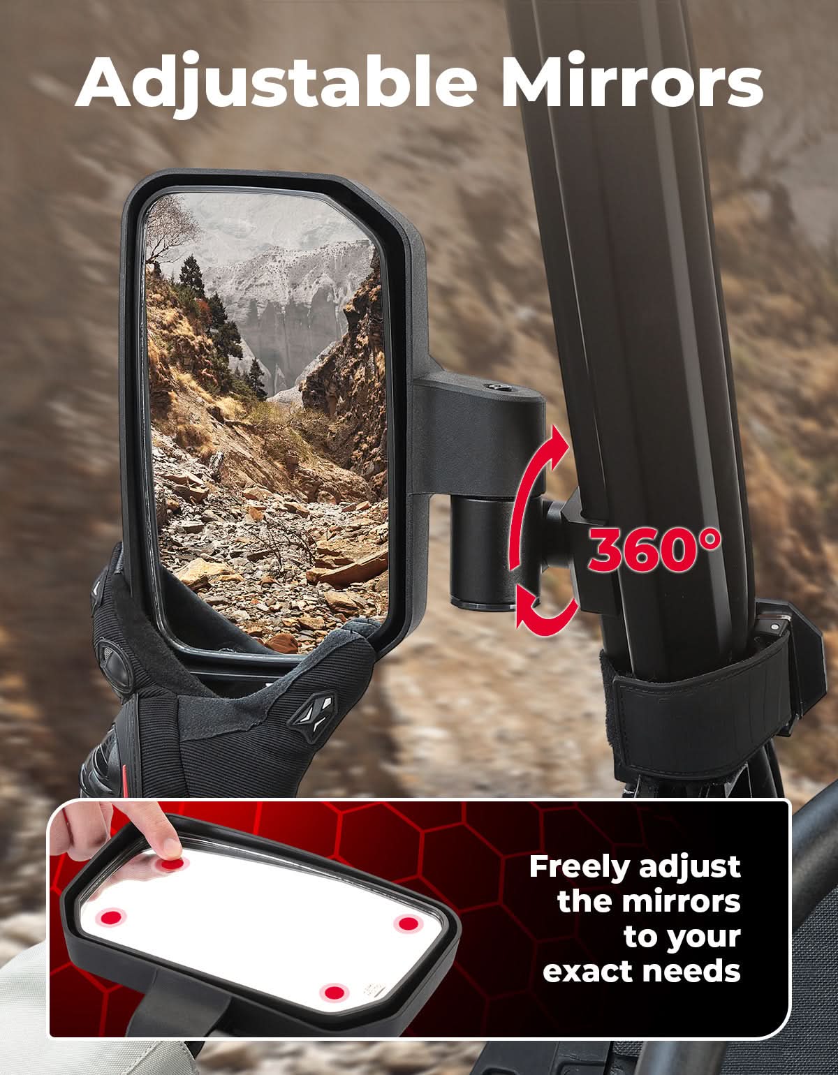Spring Back UTV Side Mirrors for Polaris ,Can-Am, CFMOTO - Kemimoto