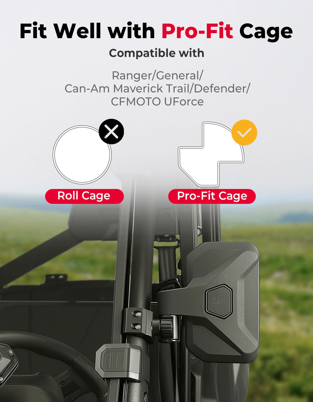 Spring Back UTV Side Mirrors for Polaris ,Can-Am, CFMOTO - Kemimoto