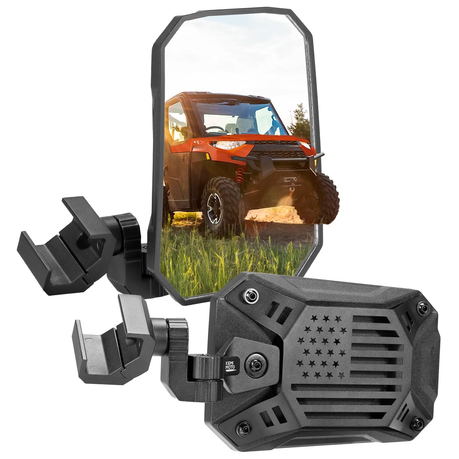 UTV Side Mirrors 2025 NEW Billet Aluminum 8.4" x 5.7" Wide View for Polaris Ranger/General Can Am Defender/Commander/Maverick Trail CFMOTO Uforce - Kemimoto