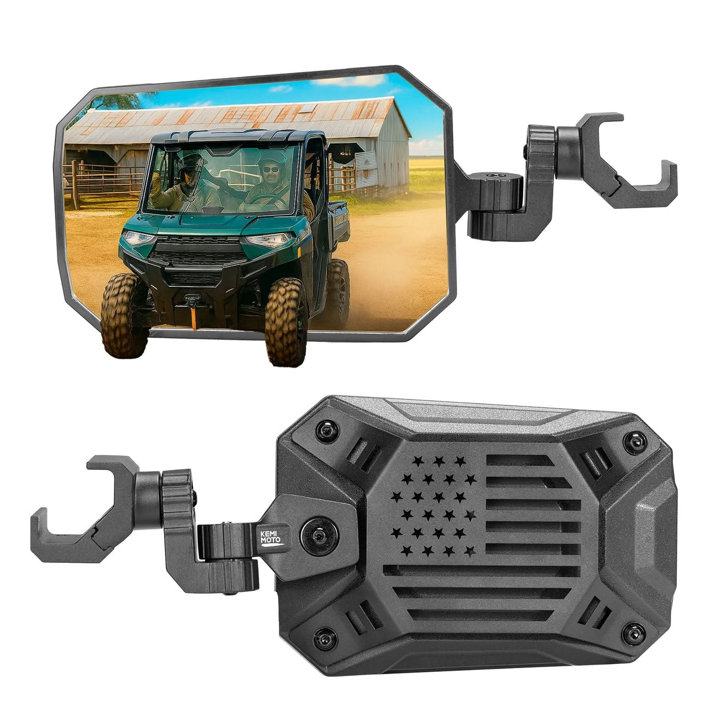 UTV Side Mirrors 2025 NEW Billet Aluminum 8.4" x 5.7" Wide View for Polaris Ranger/General Can Am Defender/Commander/Maverick Trail CFMOTO Uforce - Kemimoto