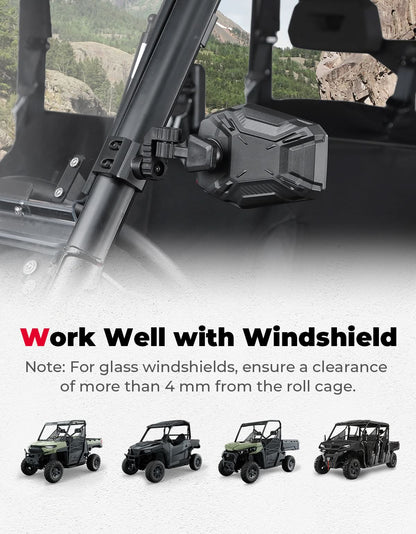 UTV Side Mirrors, UTV Rearview Mirrors Fit for Windshield for Polaris Ranger General/ Can-Am Defender/ Maverick Trail - Kemimoto