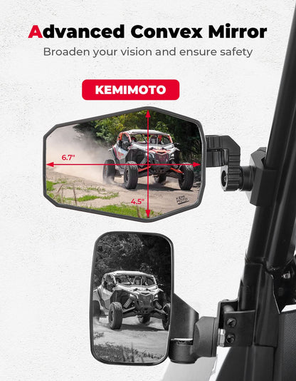UTV Side Mirrors, UTV Rearview Mirrors Fit for Windshield for Polaris Ranger General/ Can-Am Defender/ Maverick Trail - Kemimoto