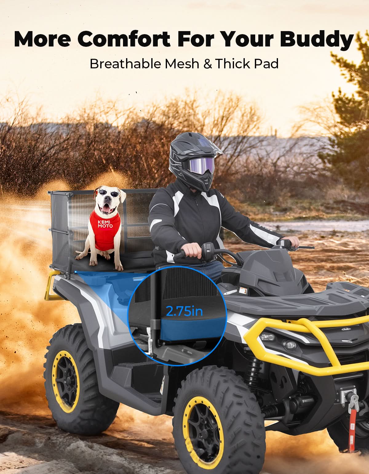 ATV Dog Carrier Seat with Safety Steel Frame for Can-Am Sportsman, Honda, Kawasaki - Kemimoto