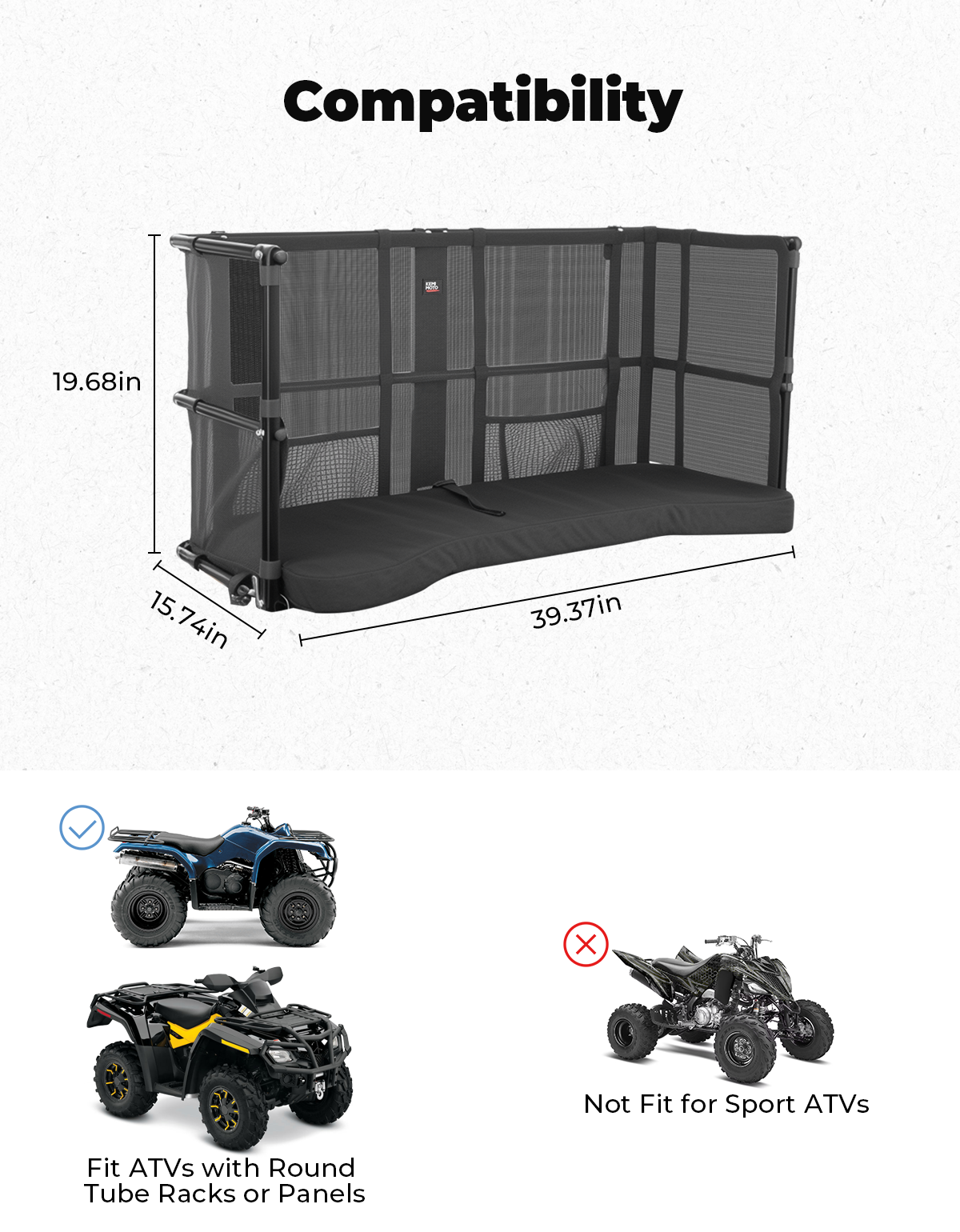 ATV Dog Carrier Seat with Safety Steel Frame for Can-Am Sportsman, Honda, Kawasaki - Kemimoto