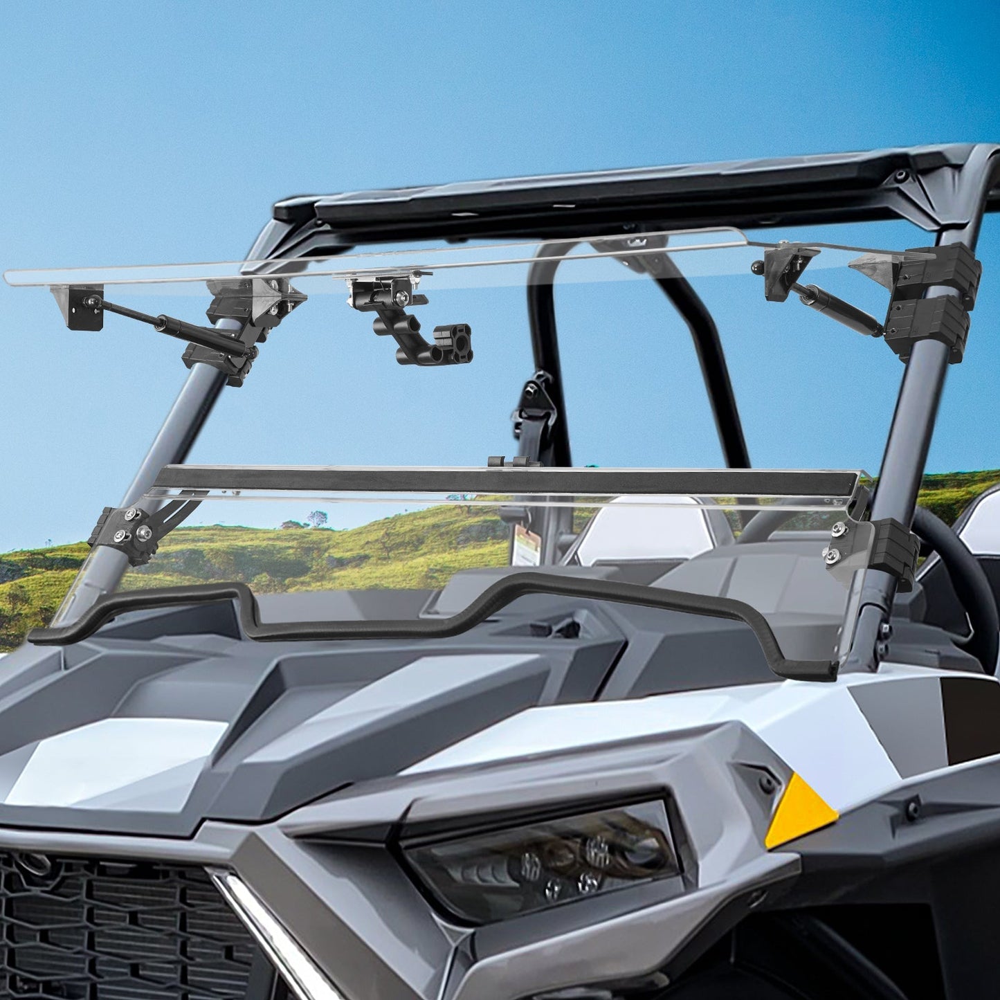 Flip Windshield, Hard Coated PC Heavy Duty 3-IN-1 Folding Windscreen Fit Polaris RZR XP 1000 - Kemimoto