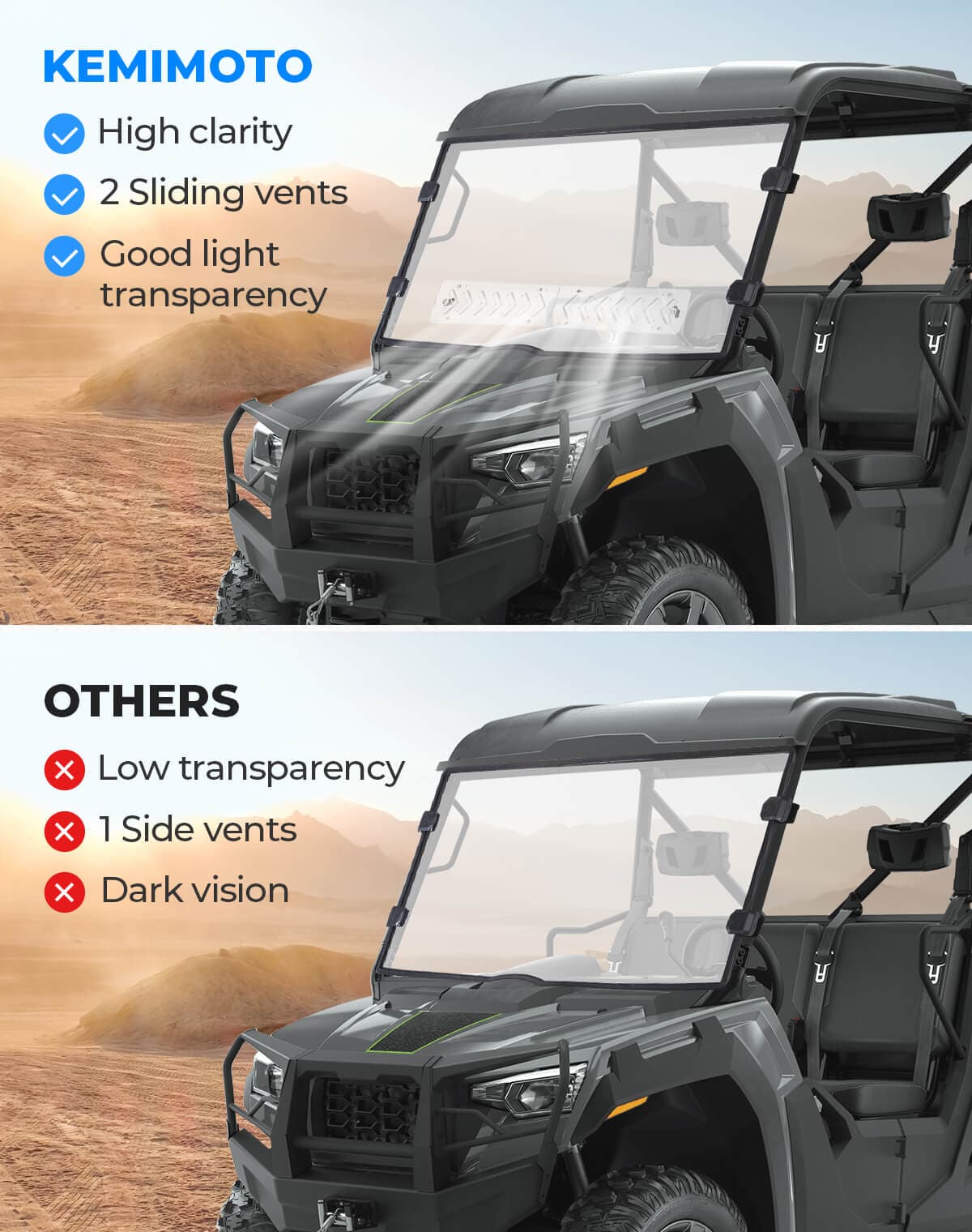 Vented Front Full Windshield for Tracker 800SX | Arctic Cat Prowler Pro