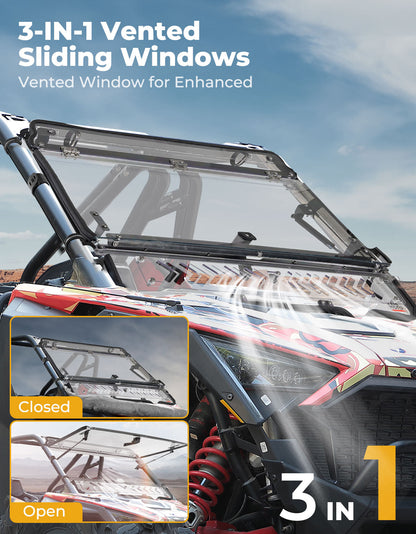 Upgraded Flip Windshield with Slide Window for 2020-2024 RZR PRO XP/4 - Kemimoto