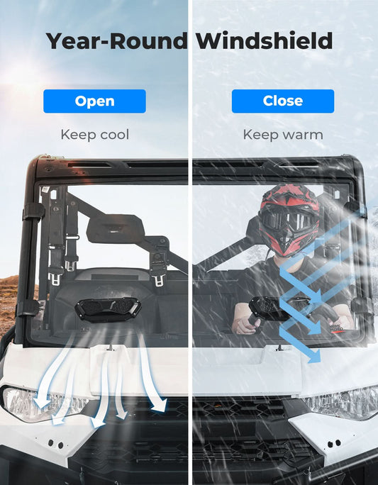 3-in-1 Vented Windshield for Polaris Ranger 1000 & XP 900/1000 (2014-2026) - Kemimoto