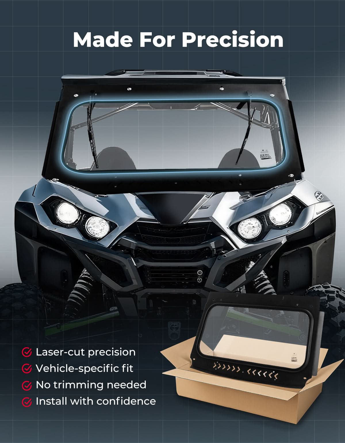 Vented Glass Windshield w/ Wipers for Kawasaki Teryx - Kemimoto